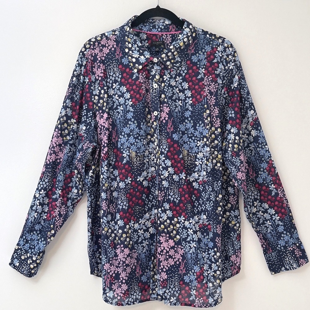Talbots Plus Floral 100% Cotton Button Down Shirt Long Sleeve 2X